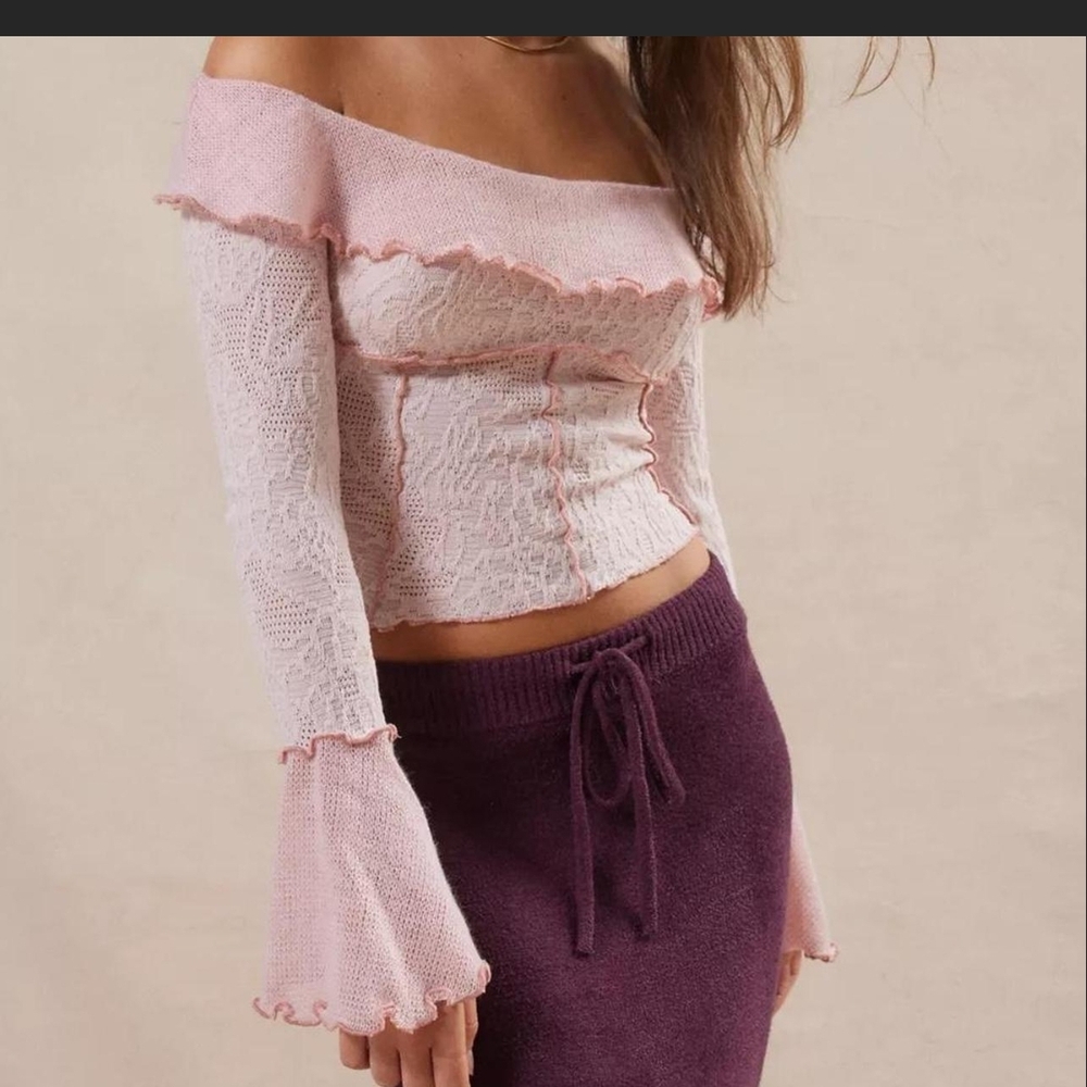 Urban Outfitters Pink Off-Shoulder Blouse - Picture 2 of 3